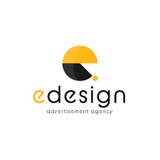Logo of eDesign advertisement agency with a stylized yellow and black letter e design.