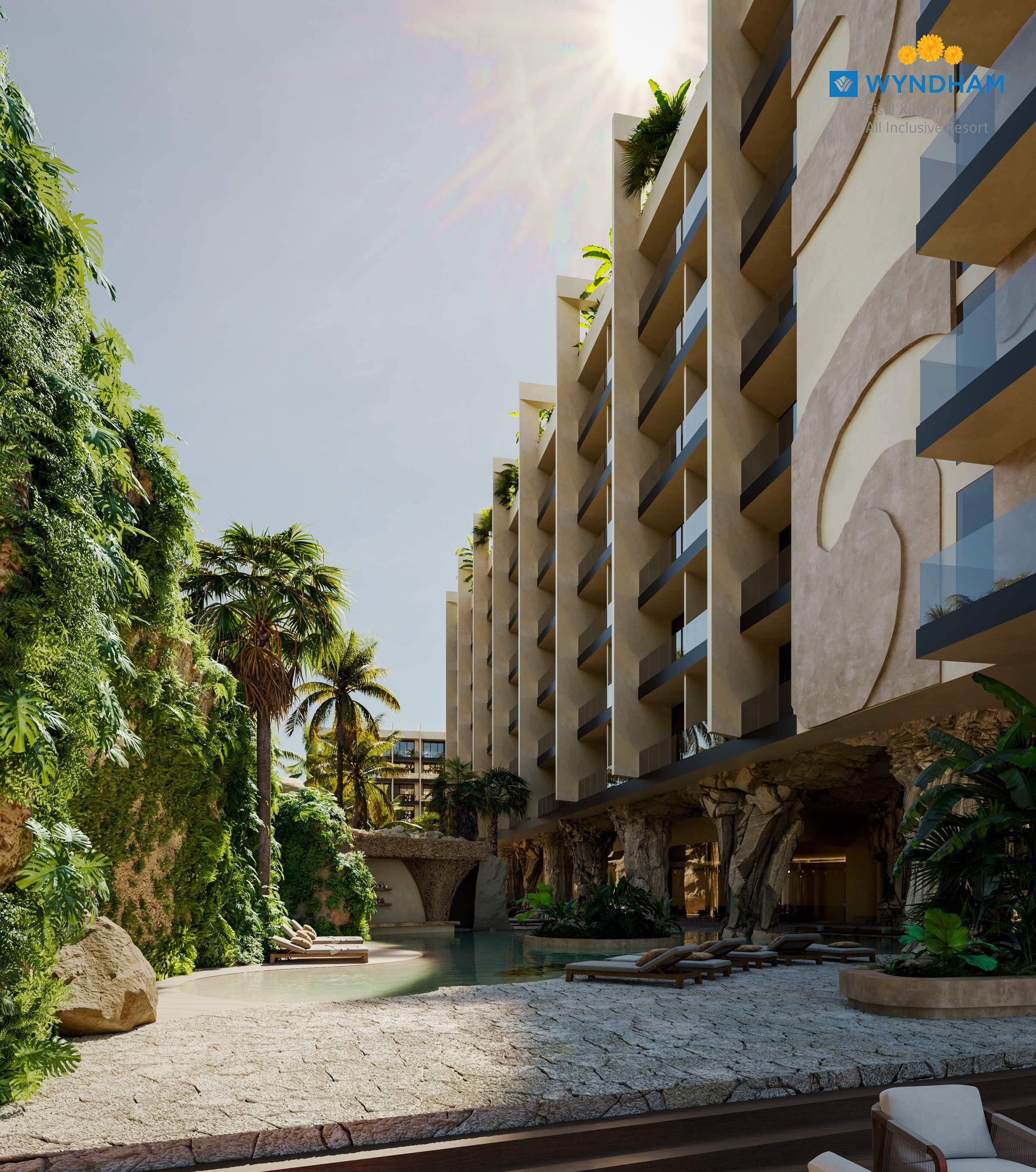 Alberca y asoleadero Wyndham Xibalbá