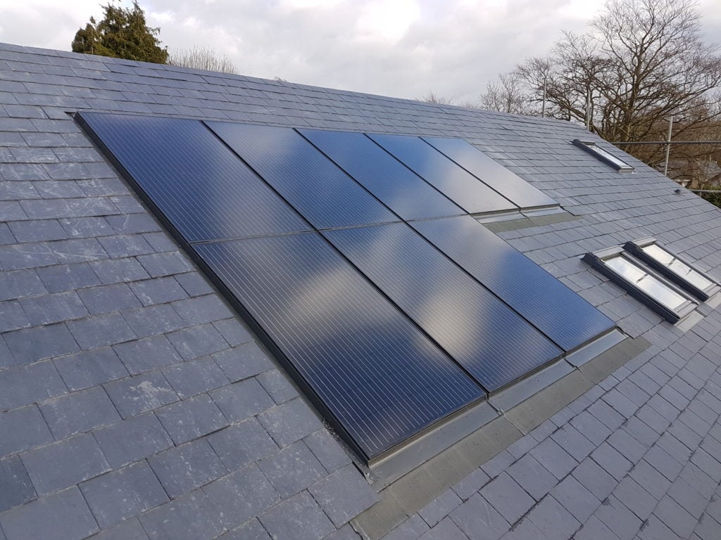 Solar panel installation on roof