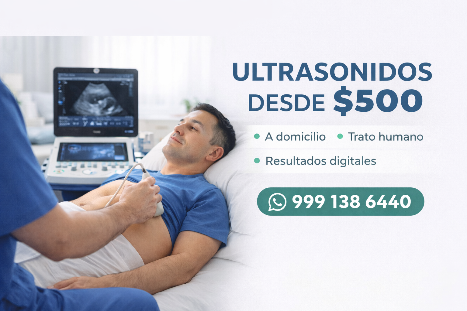 Female doctor operating an ultrasound machine in a clinic, performing diagnostic imaging, reviewing scans on the monitor to support modern healthcare screening, detection, and treatment