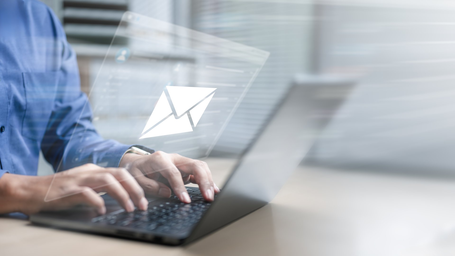 Email marketing concept. Mail newsletter send. Receive envelope email. Message contact reminder. Technology marketing. typing laptop sender receiver transmission transfer laptop.