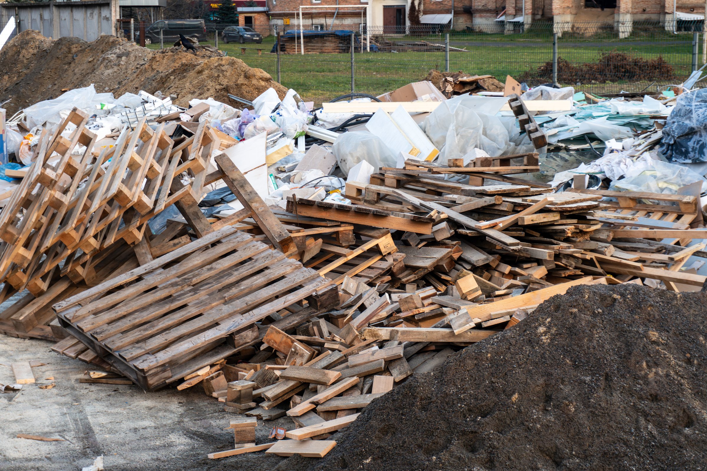 A lot of construction debris on a construction site