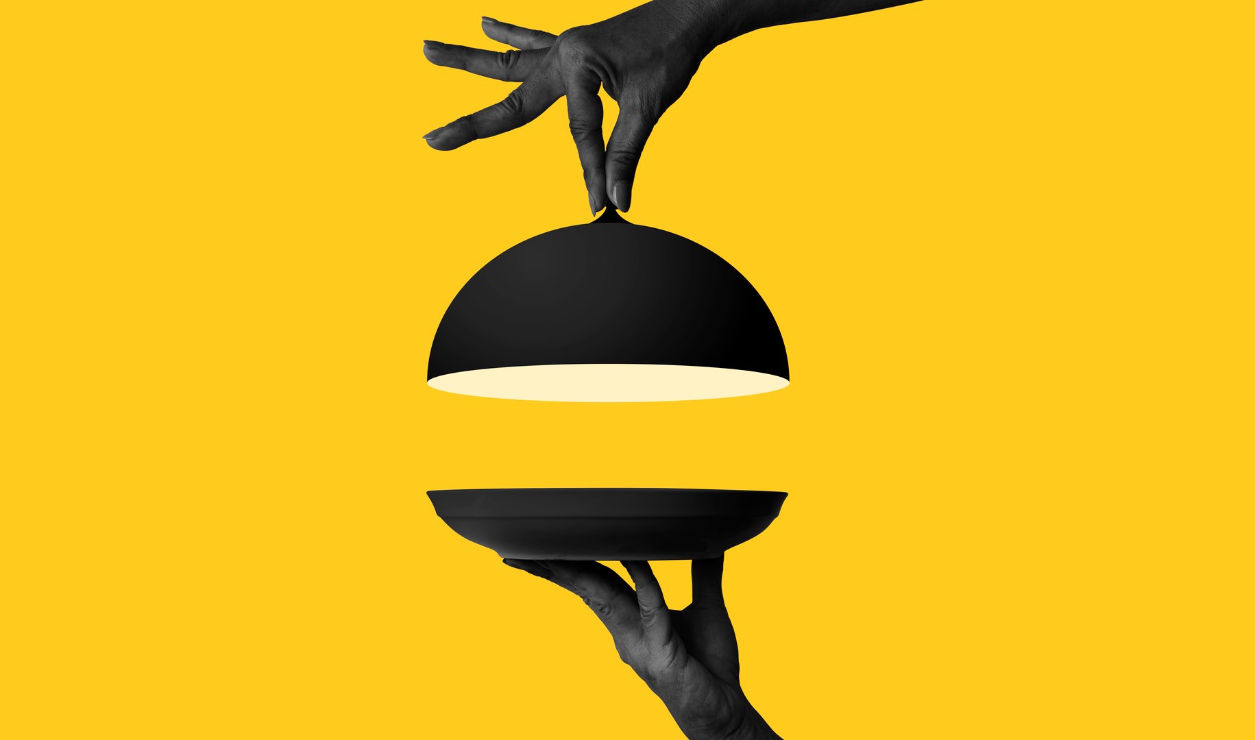 Image Montage, Domed Tray, Opening, Hand, Cooking, Restaurant, Hand, Retro and vintage, Abstract,