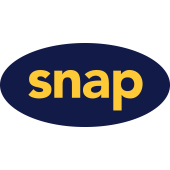 Oval logo with the word snap in lowercase yellow text on a dark blue background.