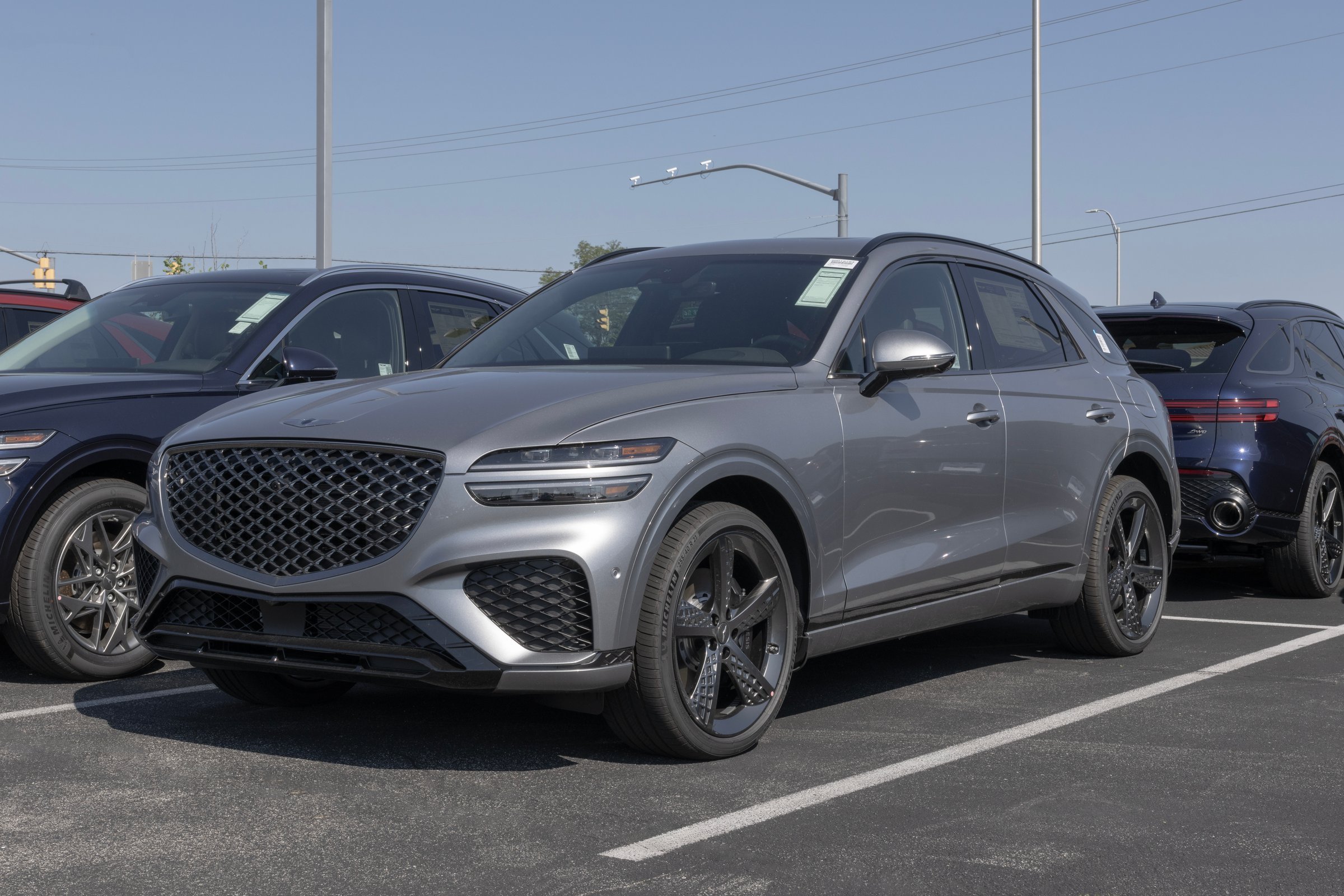 Noblesville - May 19, 2024: Genesis GV70 3.5T Sport Prestige SUV display. Genesis offers the GV70 in 2.5T and 3.5T Sport models. MY:2025