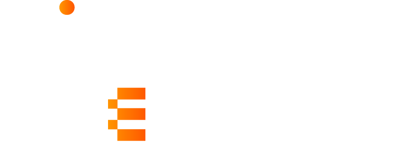 Minimalist logo with an orange dot above stylized orange bars resembling a lowercase 'e' on a white background.
