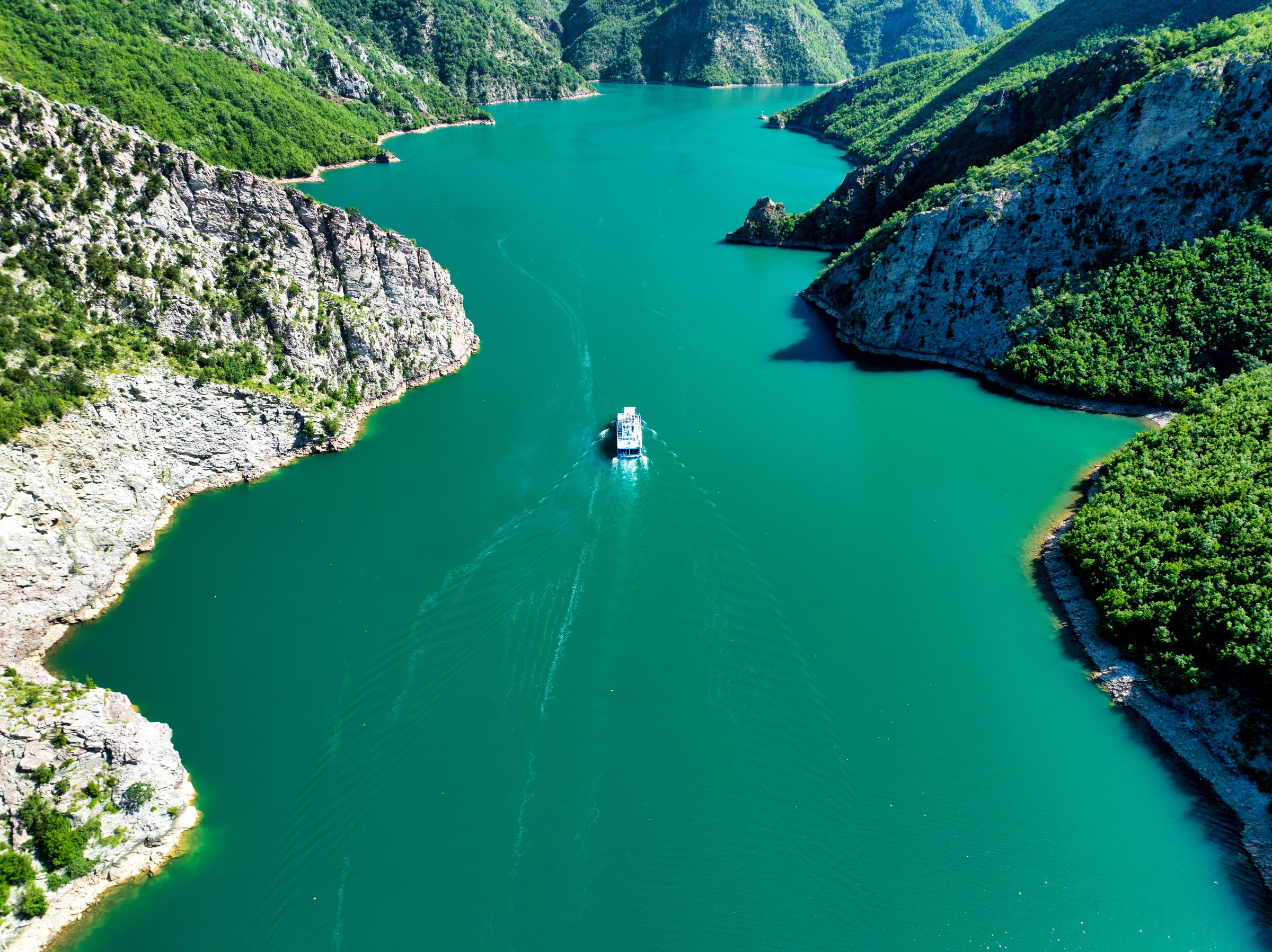 Aerial image of Komani Hydroelectric lake in northern Albania