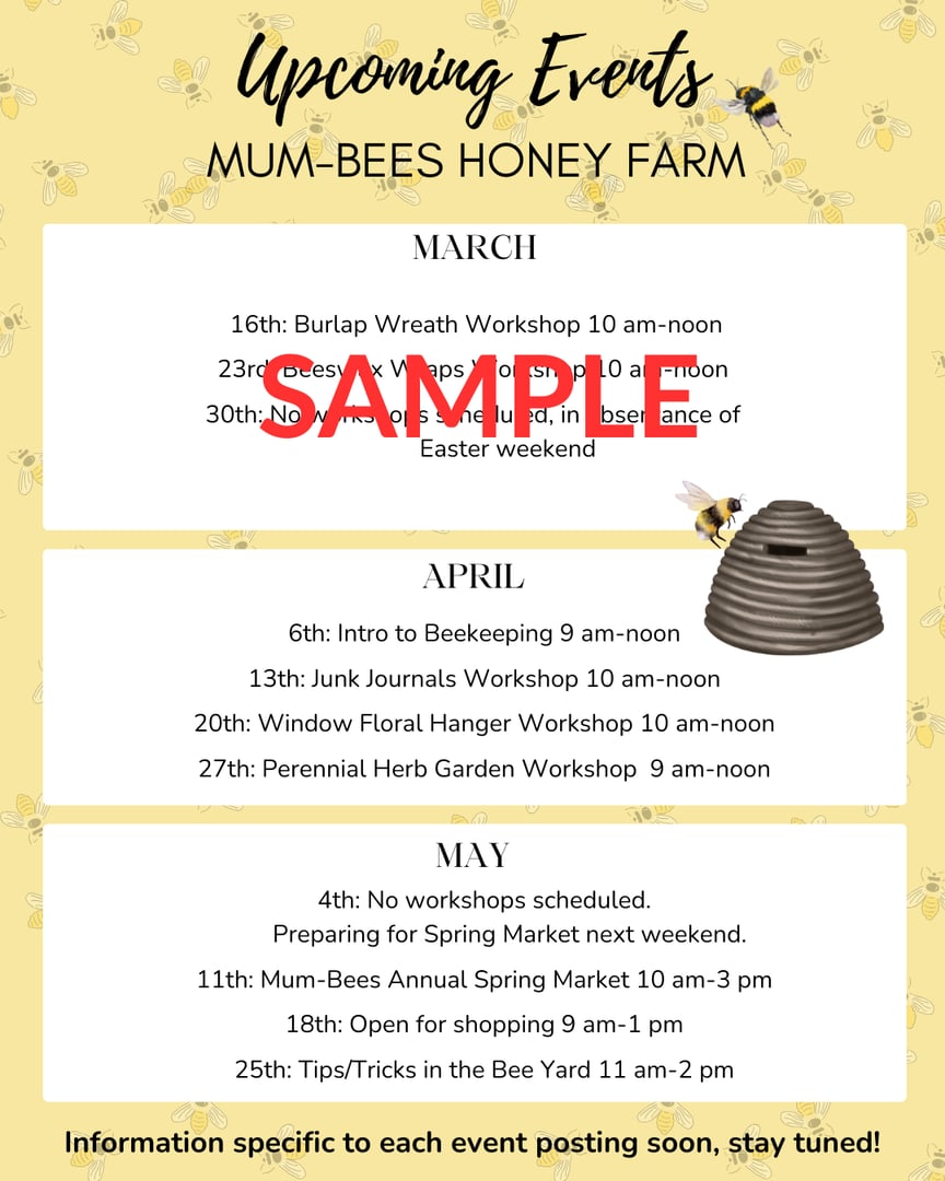 Mum-Bees Honey Farm Workshop Schedule 2026