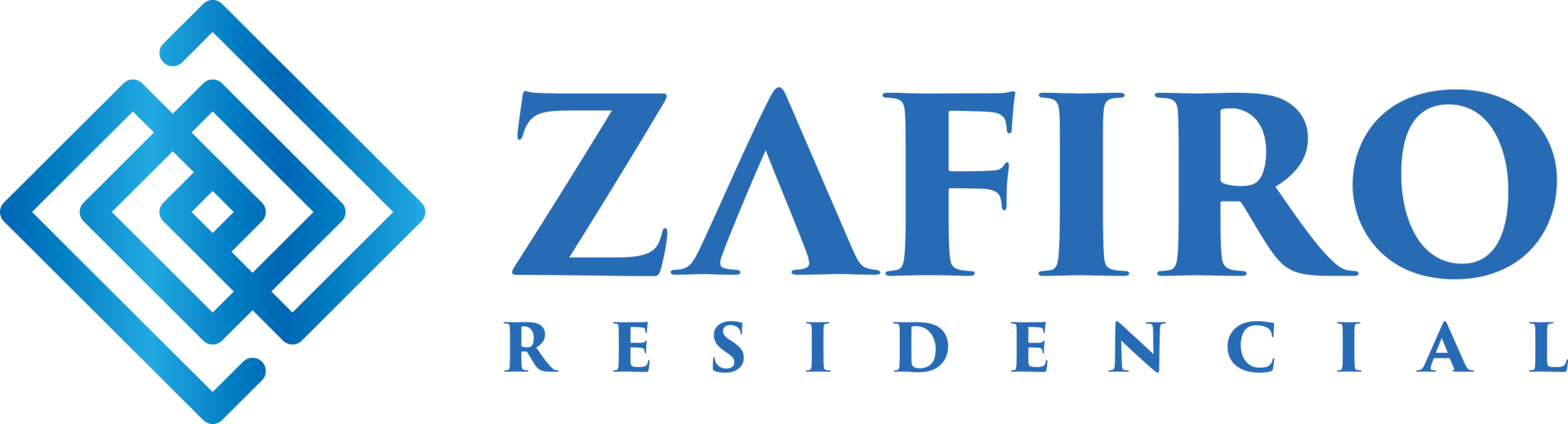 Zafiro Residencial logo with stylized blue geometric diamond shape.
