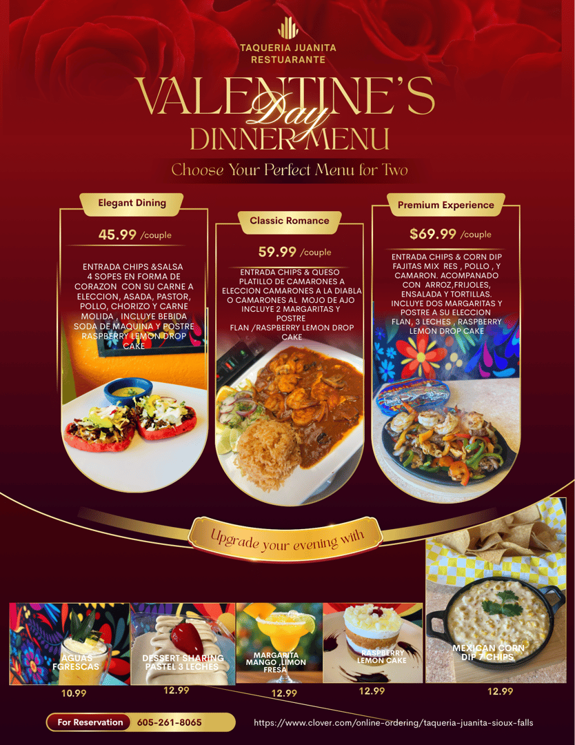 Taqueria Juanita Valentine's Day Special Menu - Español