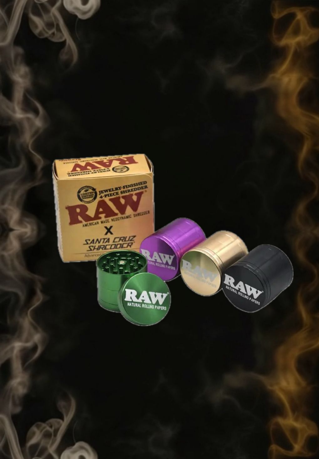 Raw x Santa Cruz Shredder grinder with smoke effect