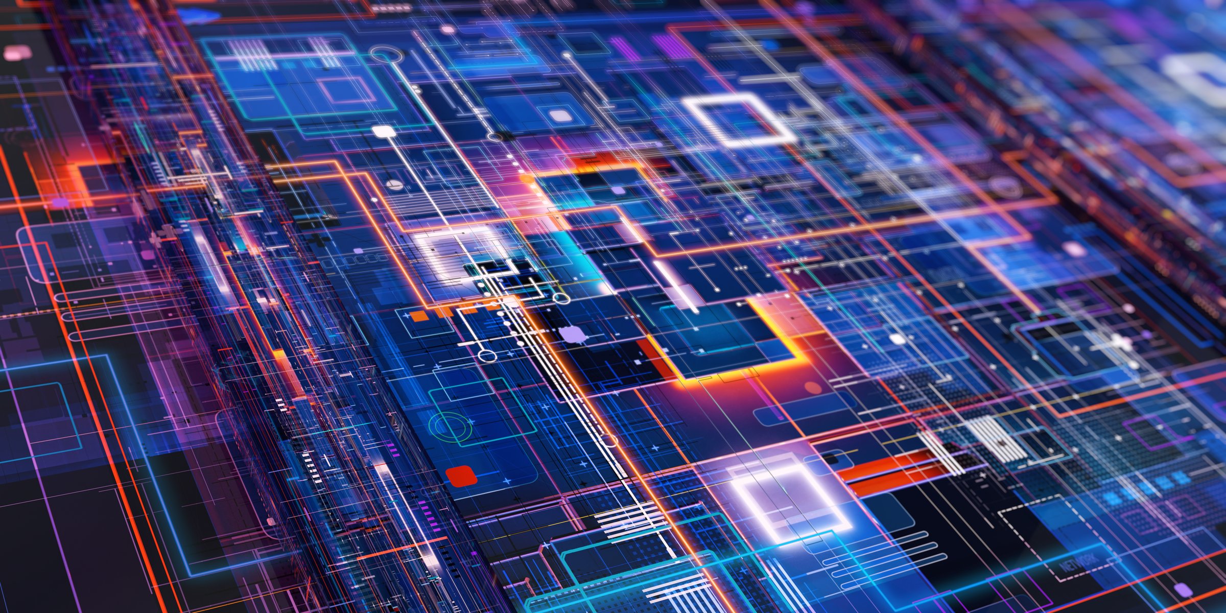 Abstract digital information 3D architecture: Multilayer network grid representing data flow, quantum computational systems, virtual infrastructure design. Information technology, cybersecurity, data science, AI cybernetic systems modeling background