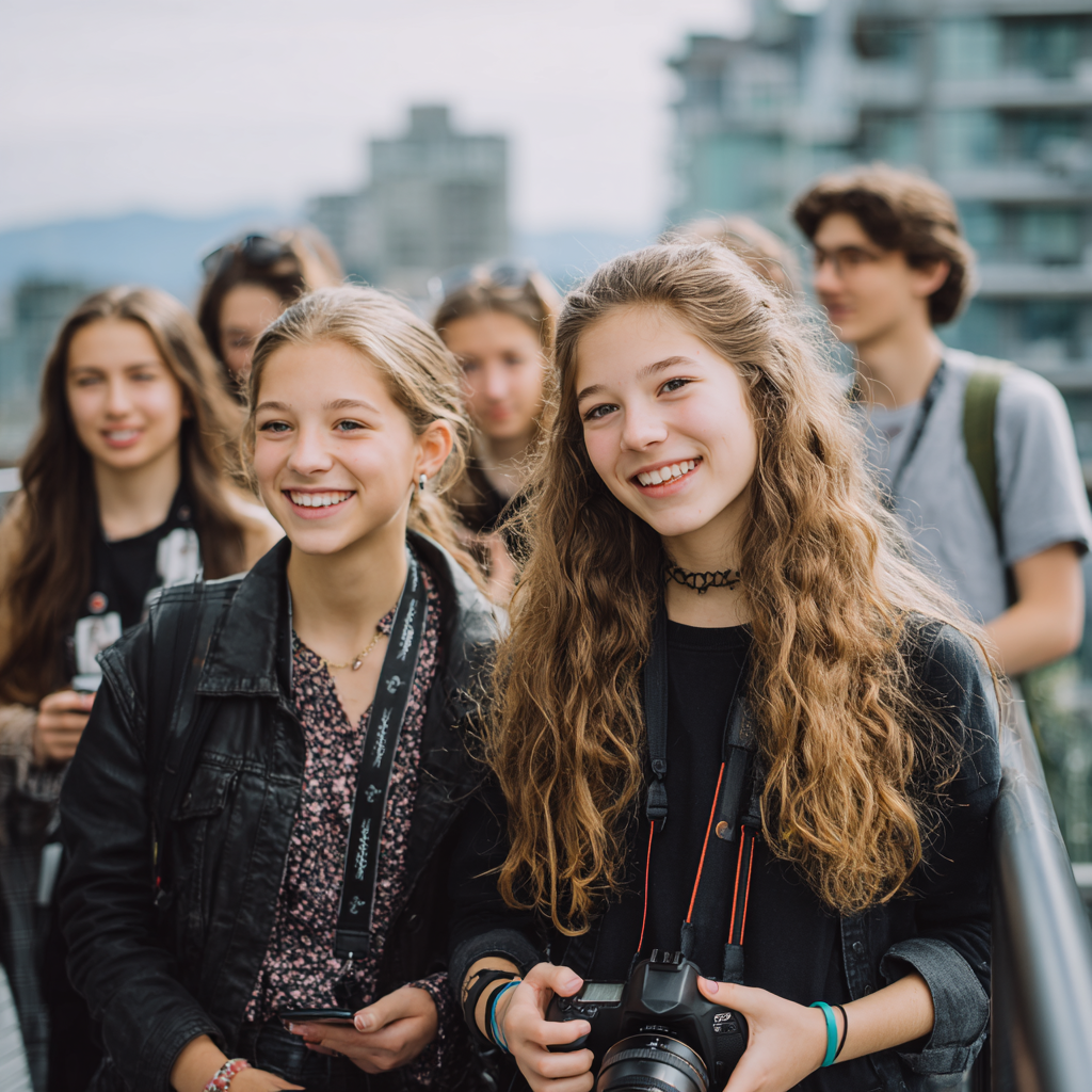 Two young women collaborating on creative media projects as Team Attachés