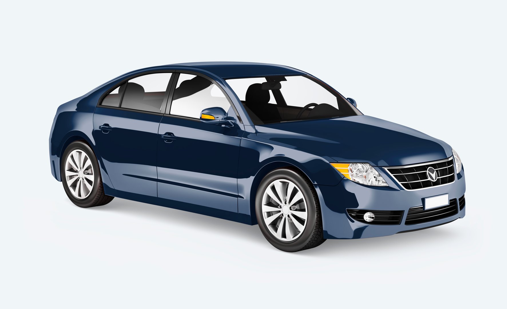 Side view of a blue sedan in 3D