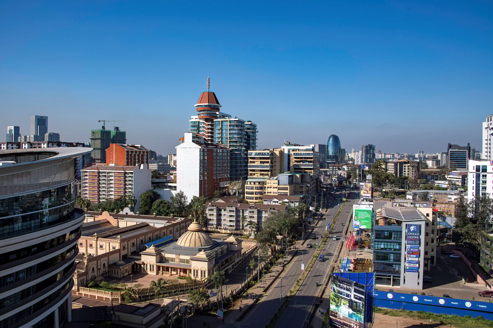 Nairobi, Kenya - August 29, 2025:  high angle view at the modern part of Nairobi the capital city of Kenya with modern high rise buildings