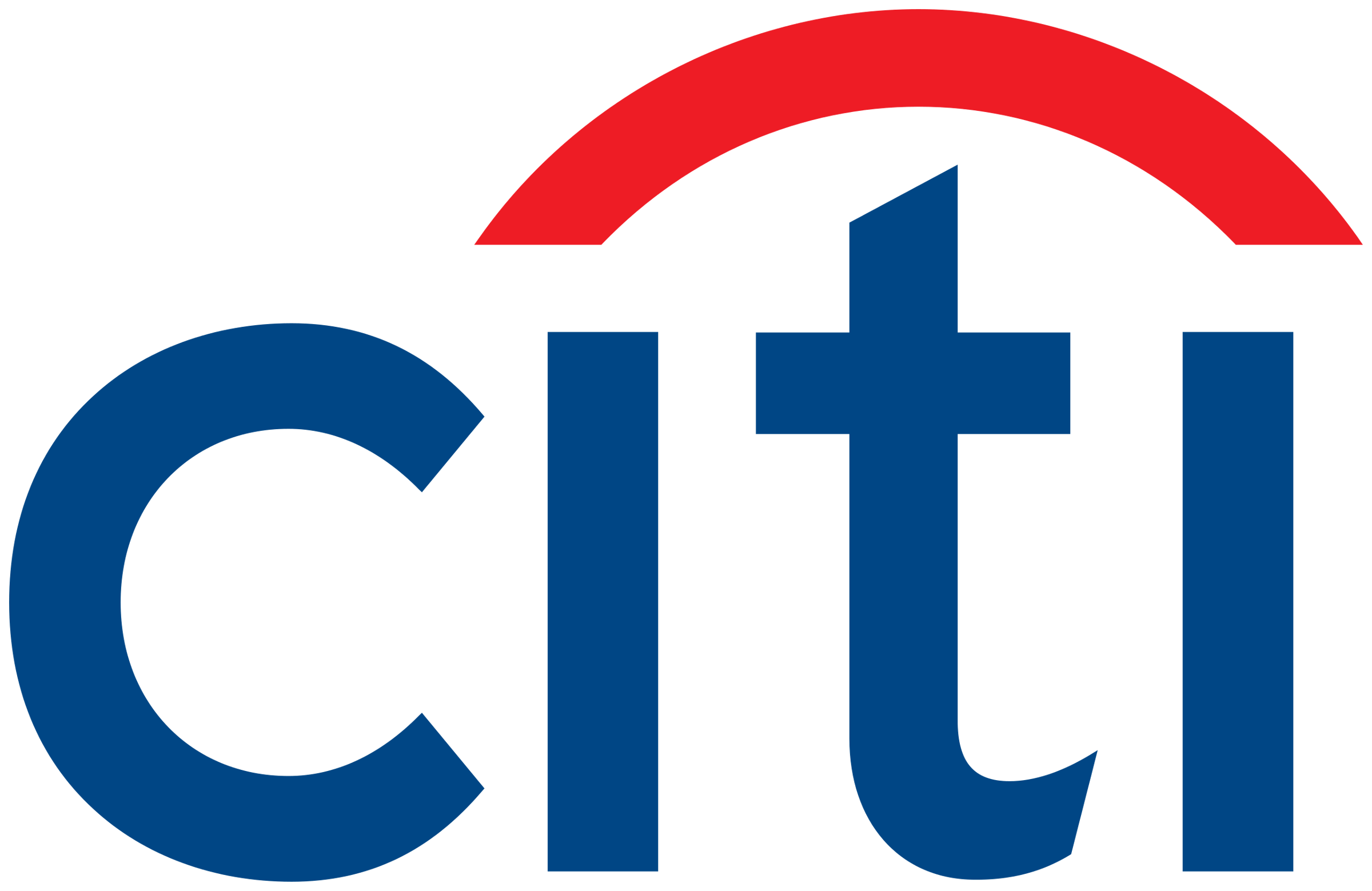 Citibank logo featuring the word citi in blue lowercase letters with a red arc over the t.