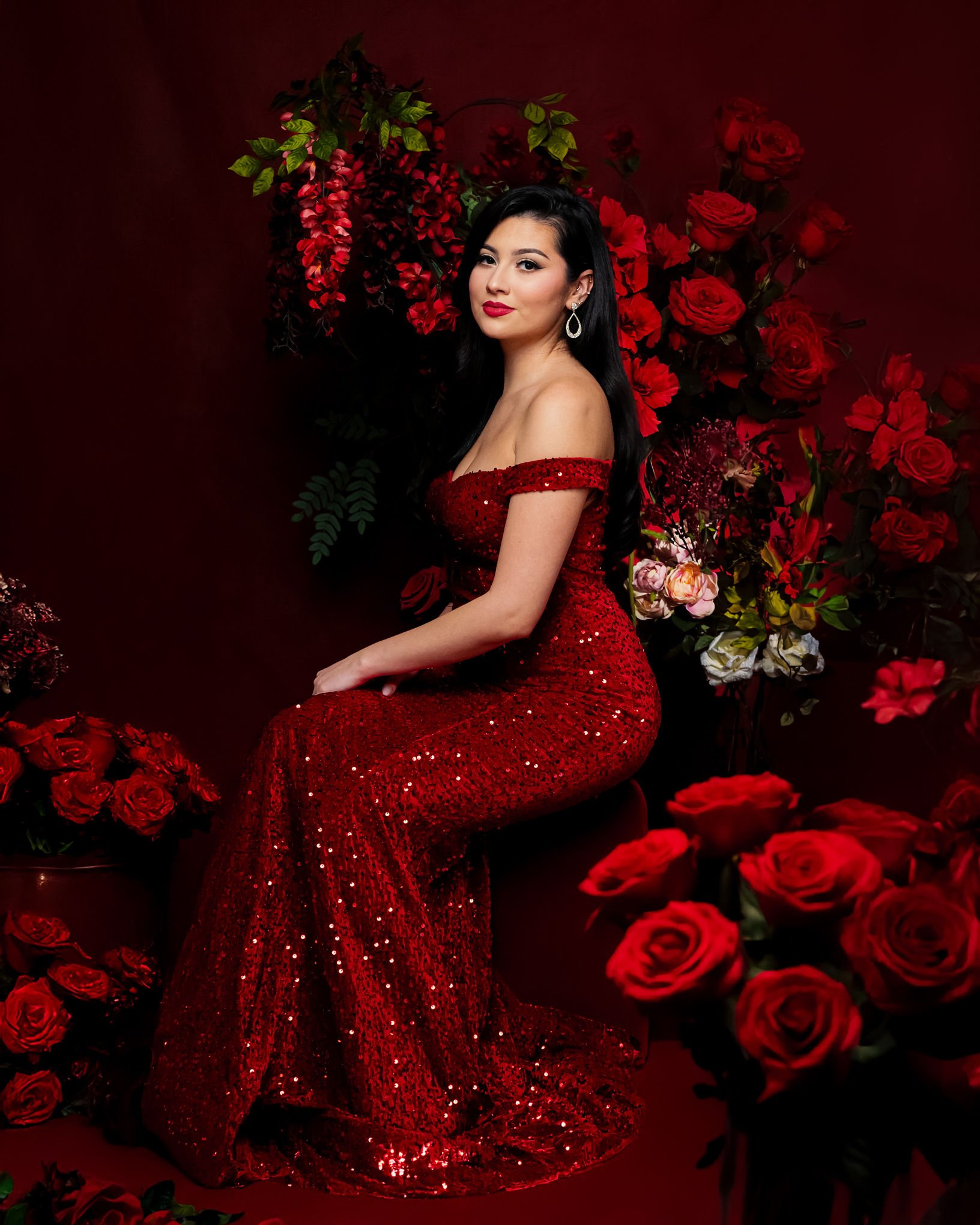 Framed fine art portrait displayed on wooden easel