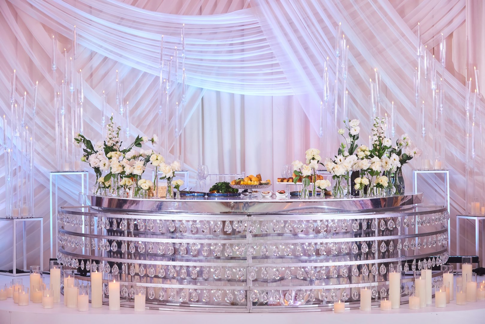 The decor of the wedding table. A celebration in honor of the newlyweds