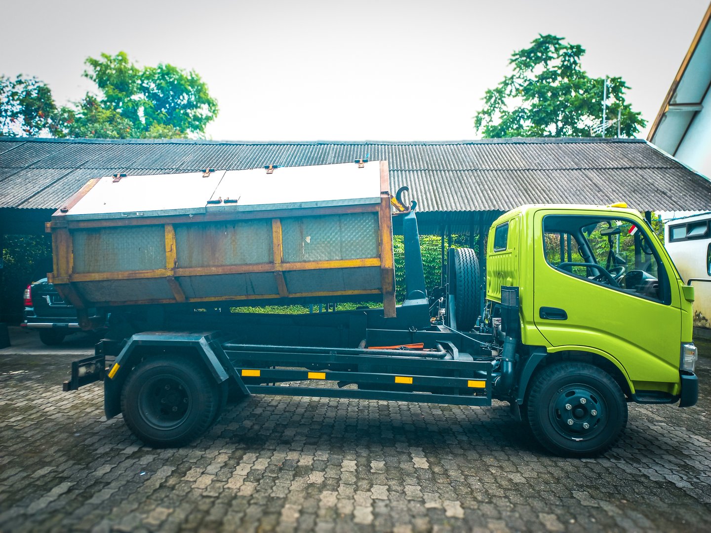 Garbage container on a truck.
