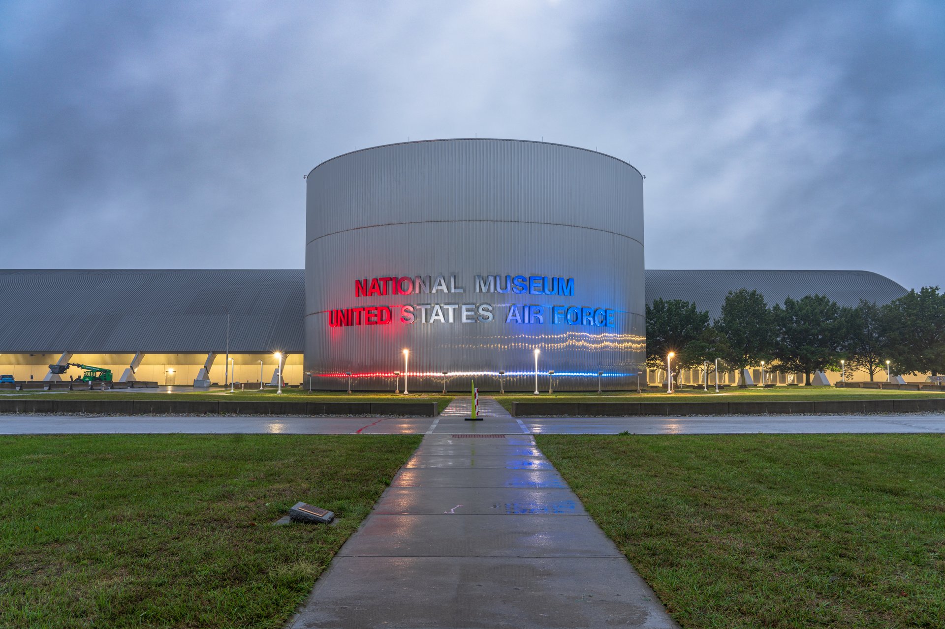 Dayton, Ohio, USA - September 29, 2024: The National Museum of the United States Air Force at blue hour. It is considered the oldest and largest military aviation museum in the world.
