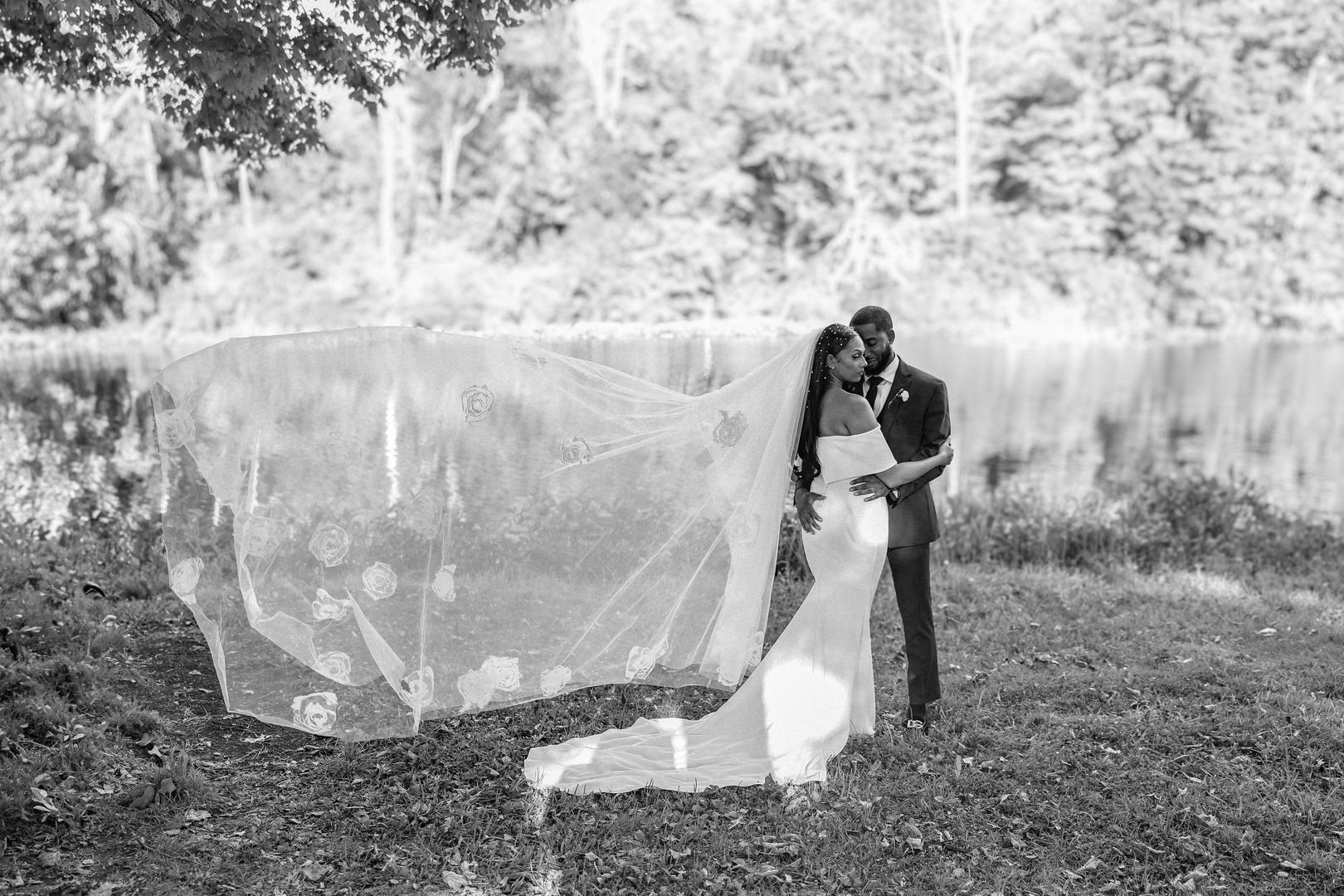 Elegant wedding couple portrait in natural light