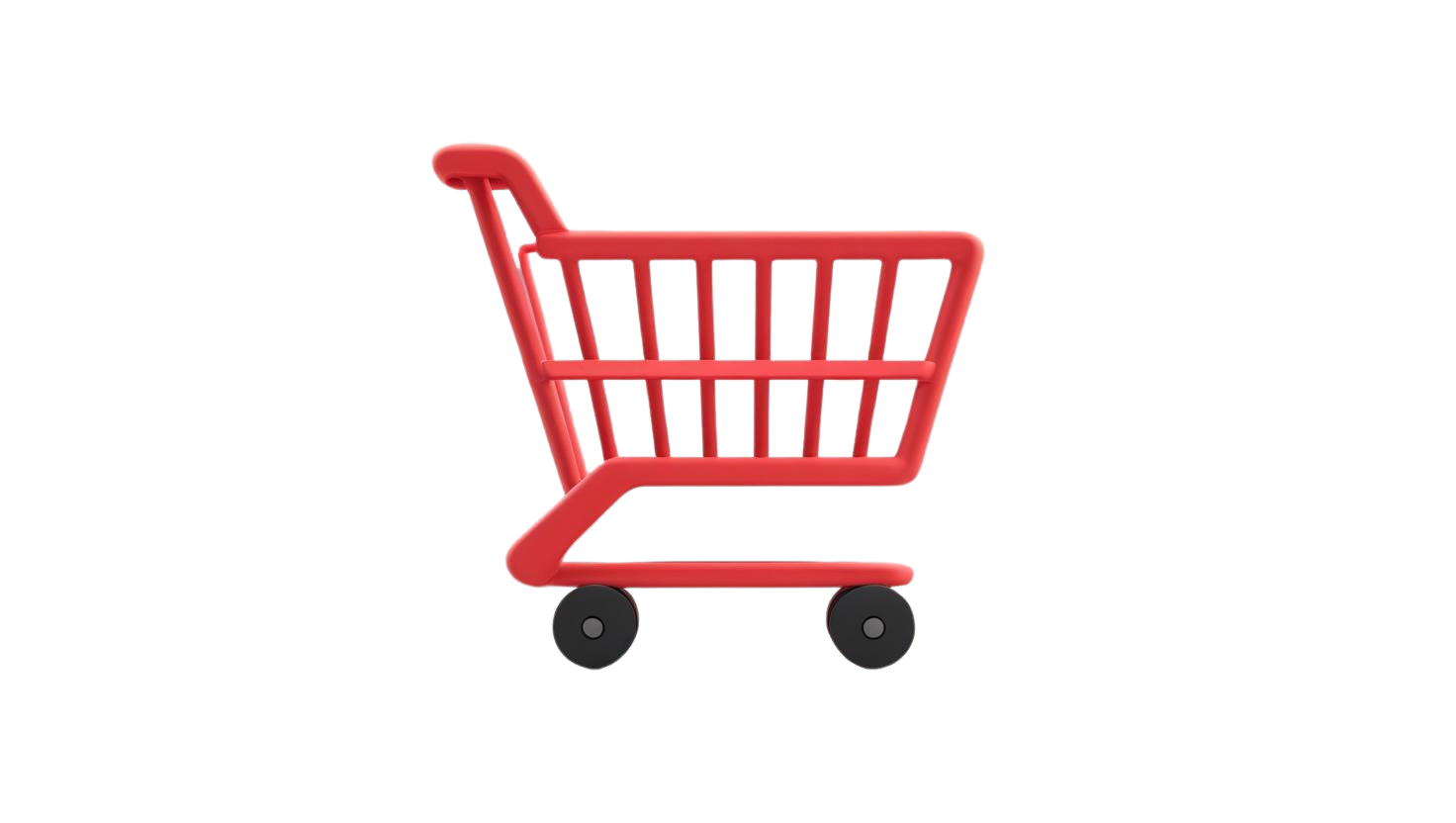 Ícono 3D de carrito de compras rojo para ventas