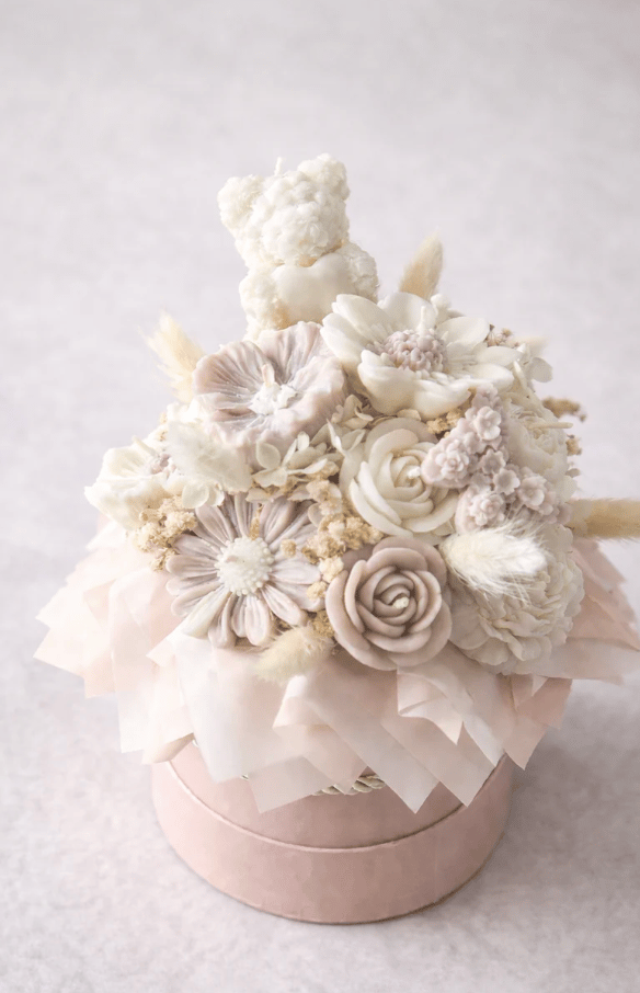 Beżowy Flowerbox z misiem