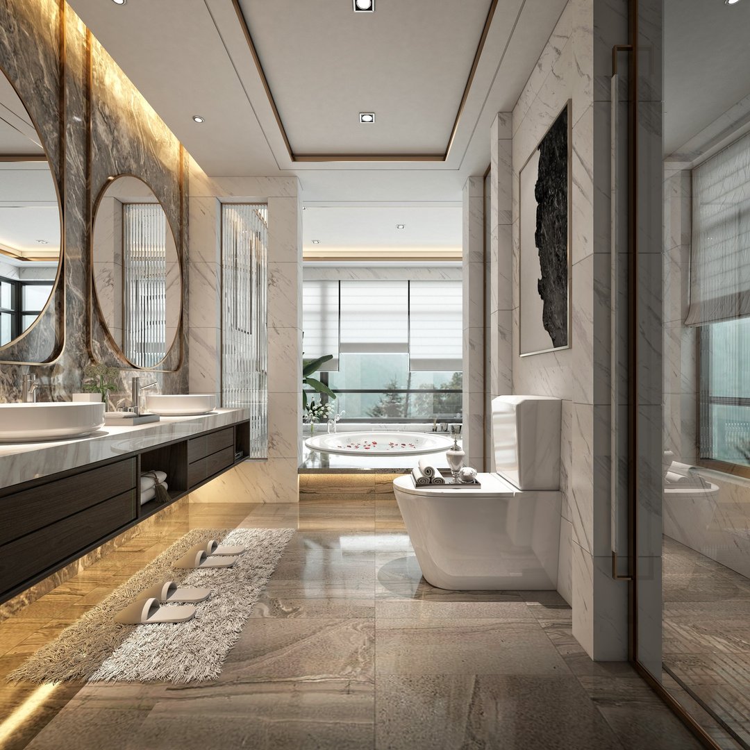 3d render luxury bathroom wc interior