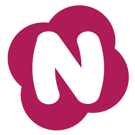 Stylized magenta flower logo with a white letter N in the center, featuring a circular design and bold outlines.