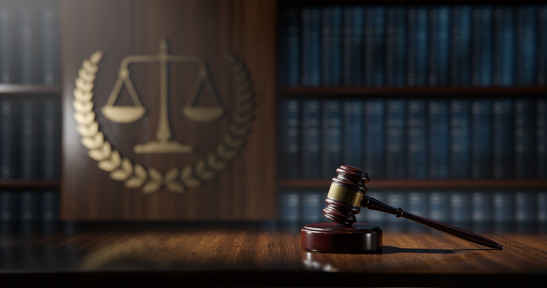 Legal Concept: the judge's gavel hammer as a symbol of law and order and scales icon on the background of books.