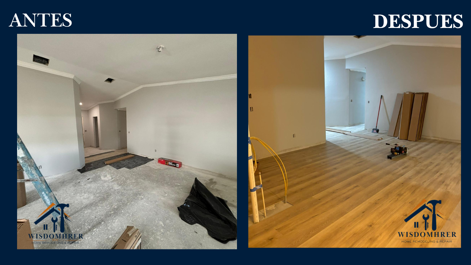 Instalación de piso antes y después