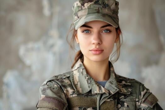 Woman serving in military army women soldier young conscription volunteer patriot defense service confident country protection honor security training warrior frontline
