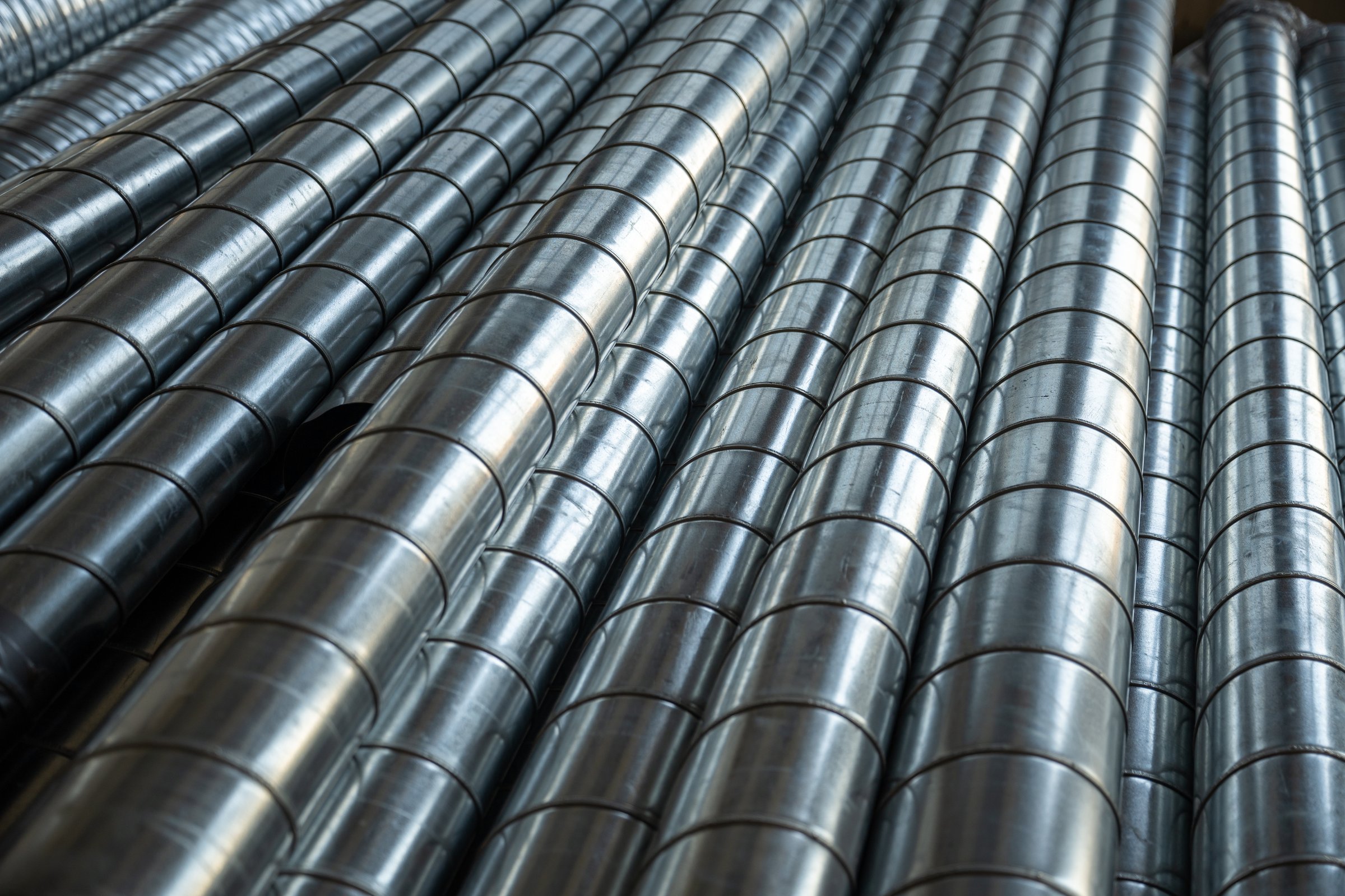 Ventilation pipes on a construction site.  HVAC sheet metal ducting for Heating, ventilation, or air conditioning