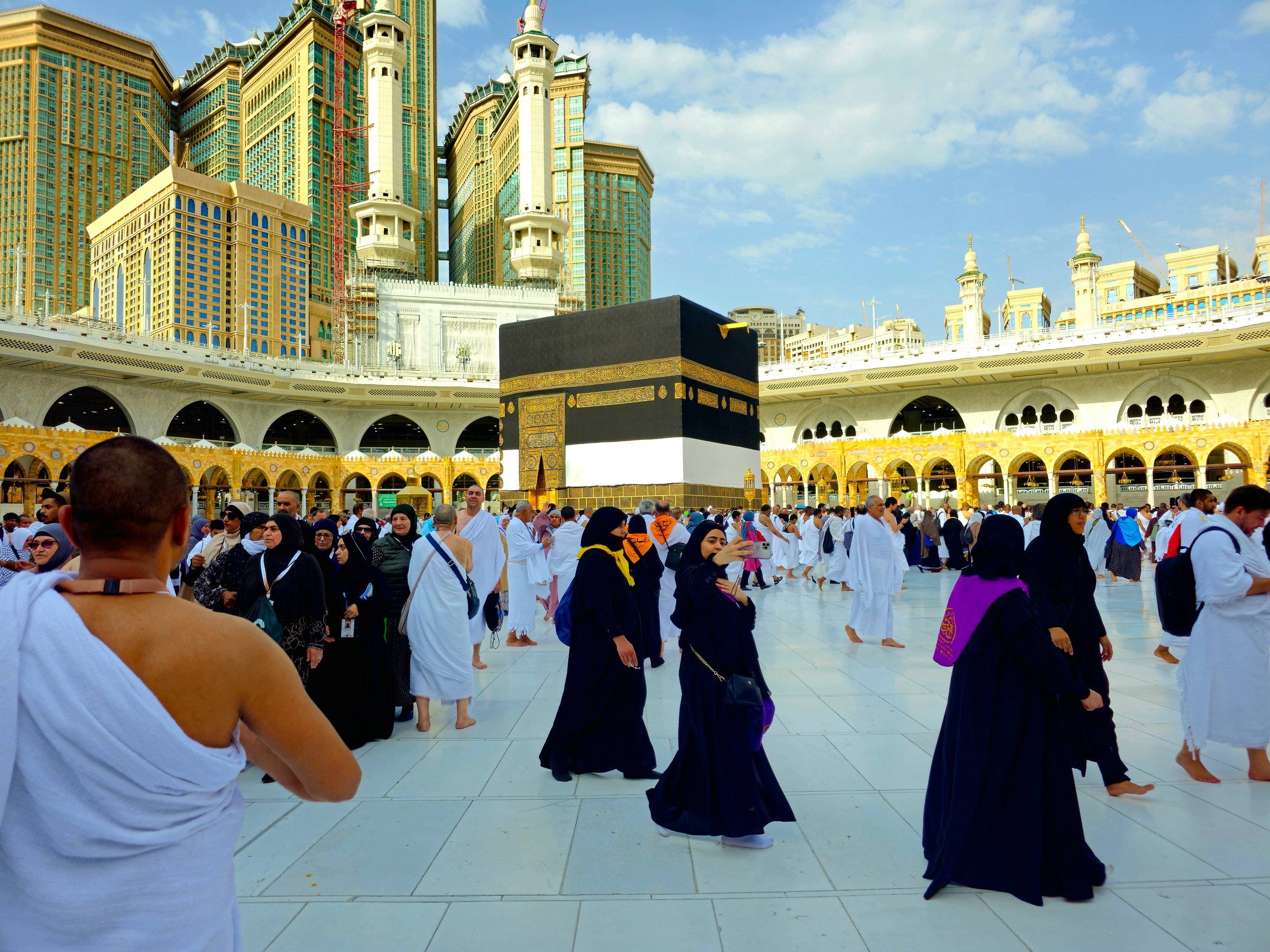 Mataf of the Grand Mosque, which is the marble area surrounding Al Kaaba Al Musharrafa, Muslims perform their circumambulation (Tawaf) around the sacred Kaaba