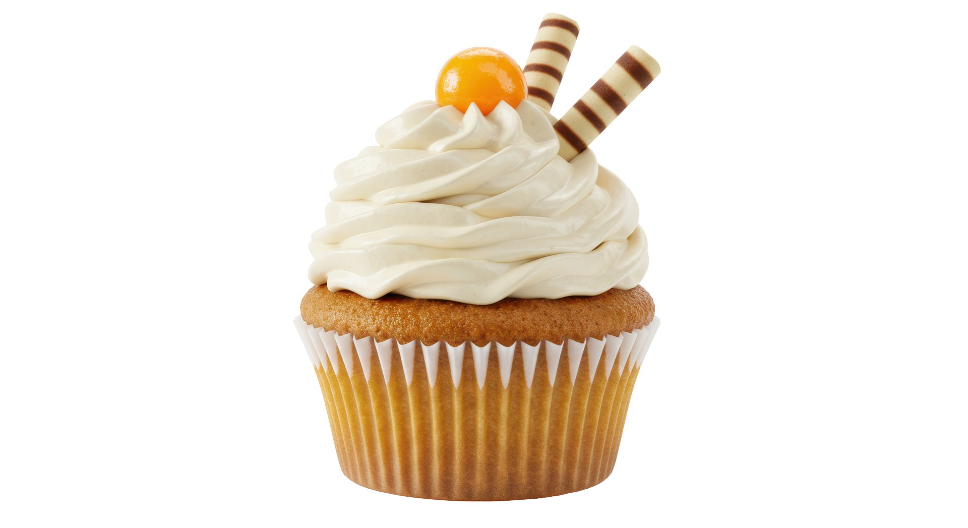 Isolated Cupcake with Cream Frosting and Candy Decoration