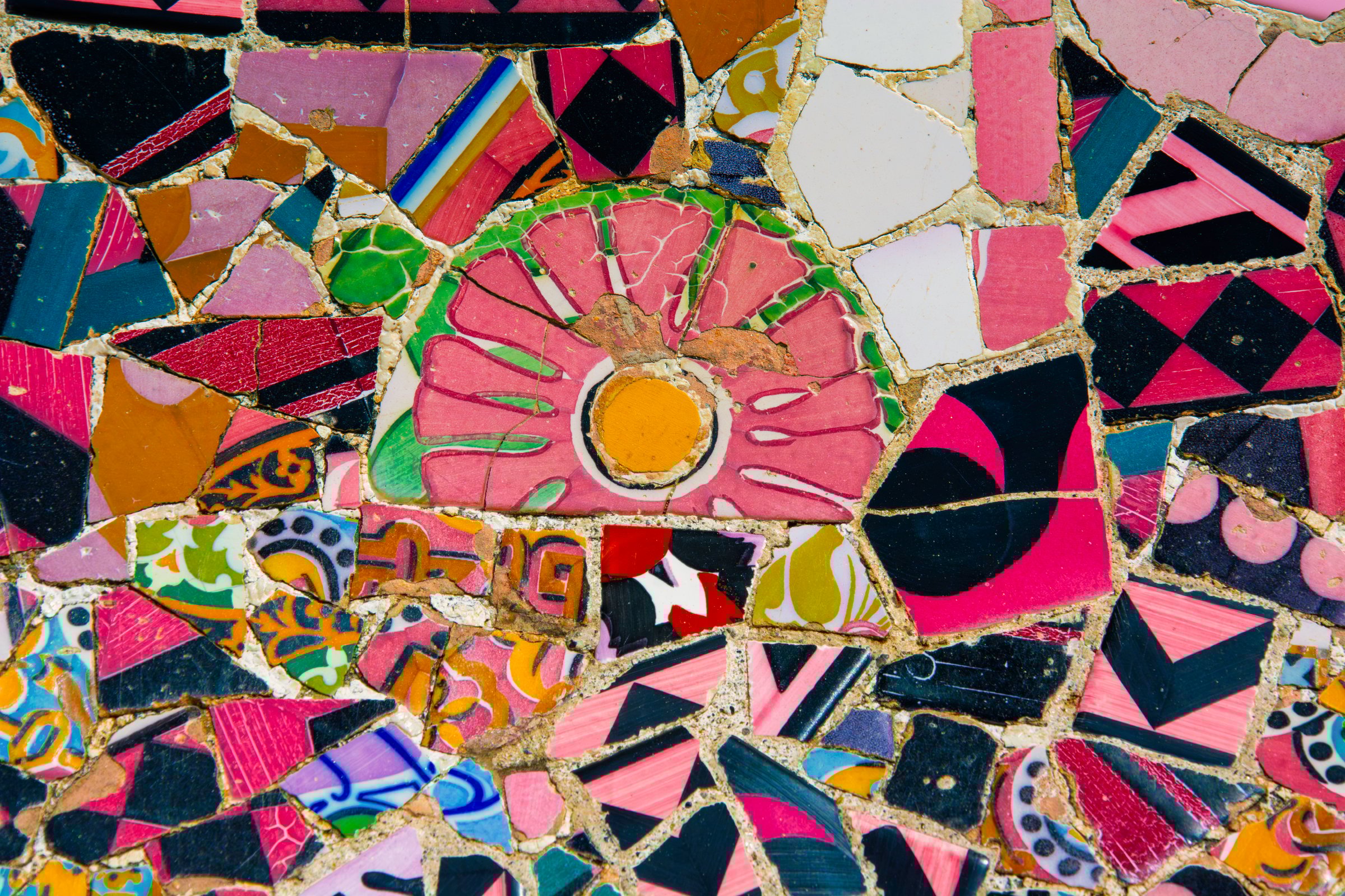 Mosaic of colorful ceramic tiles in decorative pattern