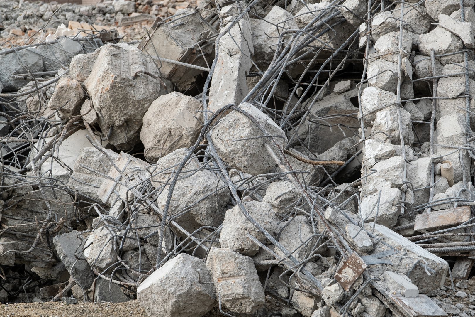 Concrete debris with rebar