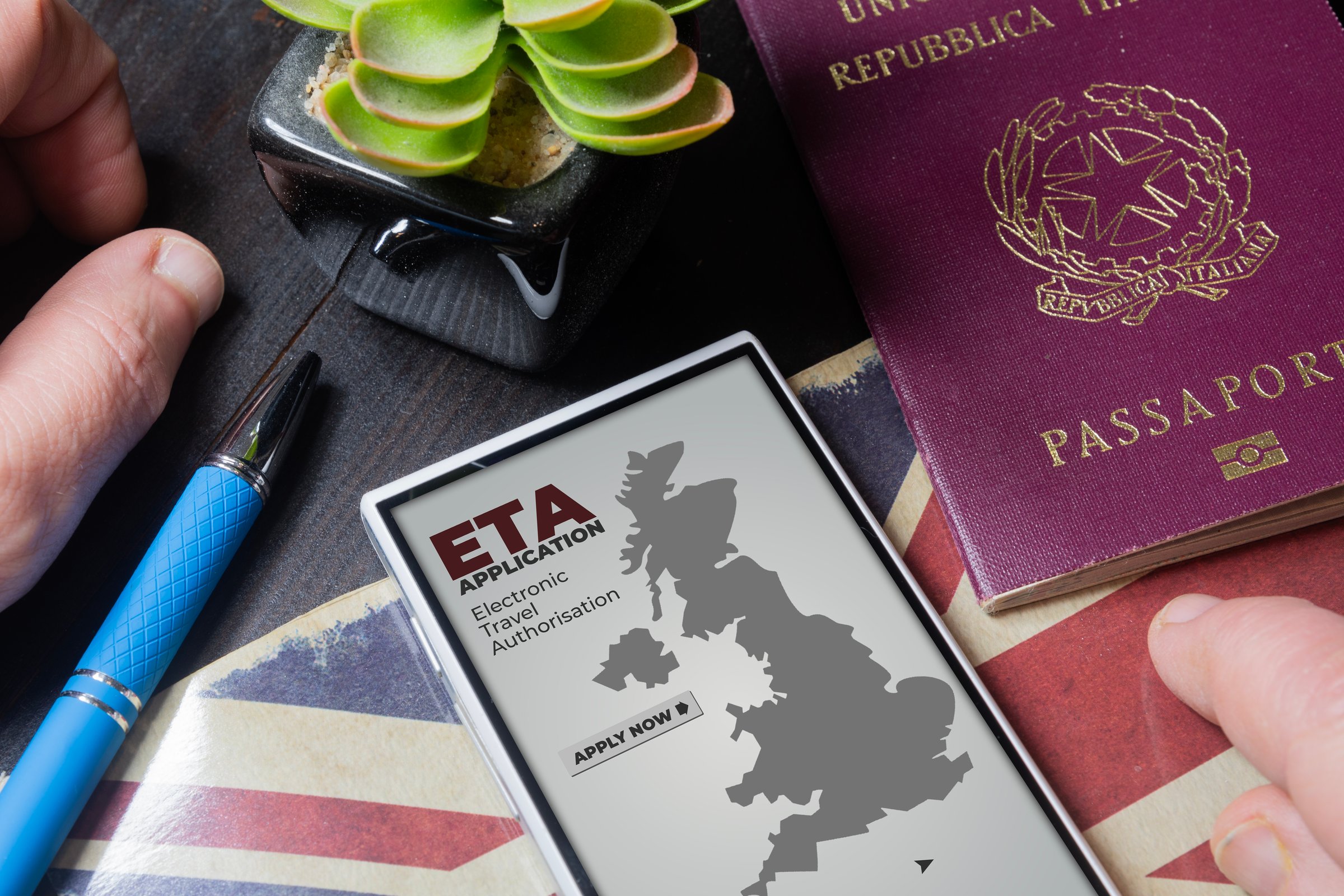 UK Electronic Travel Authorisation concept: man apply for ETA