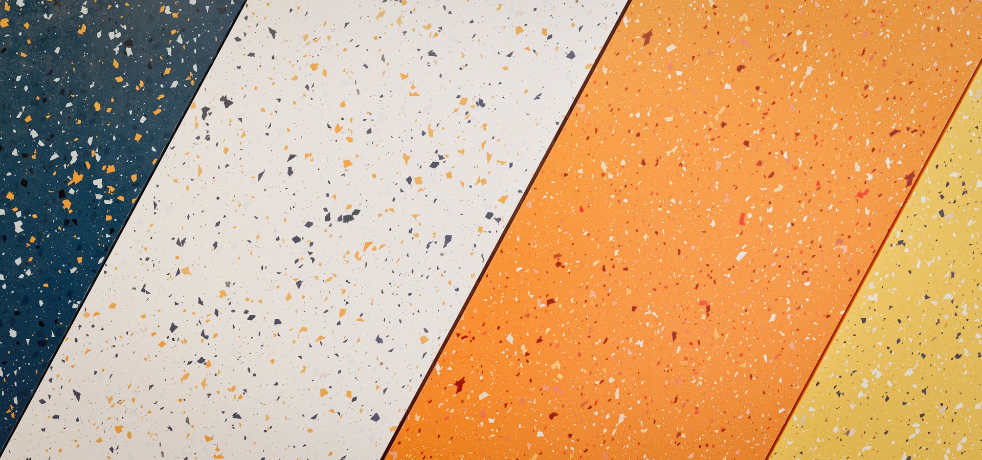 Four-colored tiles with a snowflake-like pattern. lined up in rows.