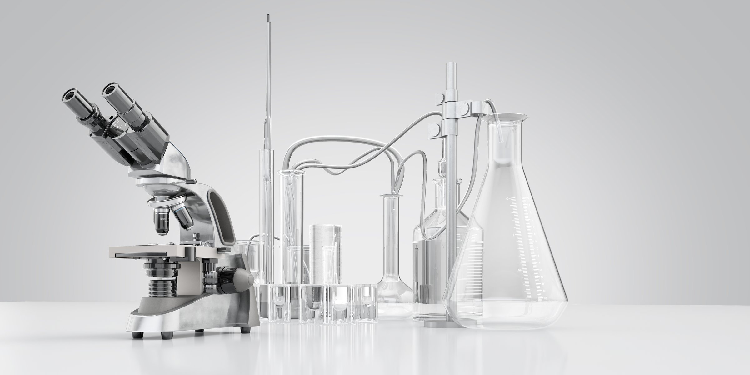 Laboratory equipment with microscope and scientific glassware
