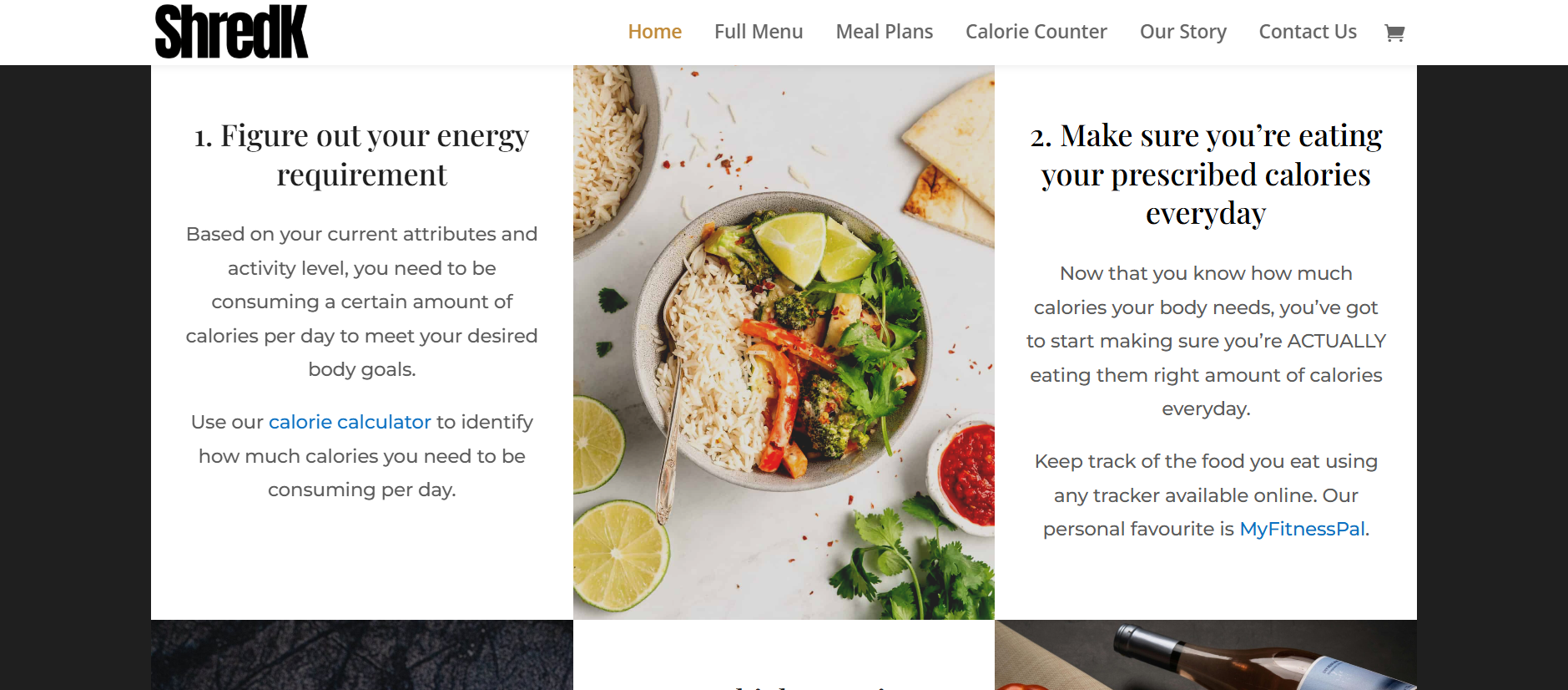 Shred Kitchen website screenshot showing meal prep services