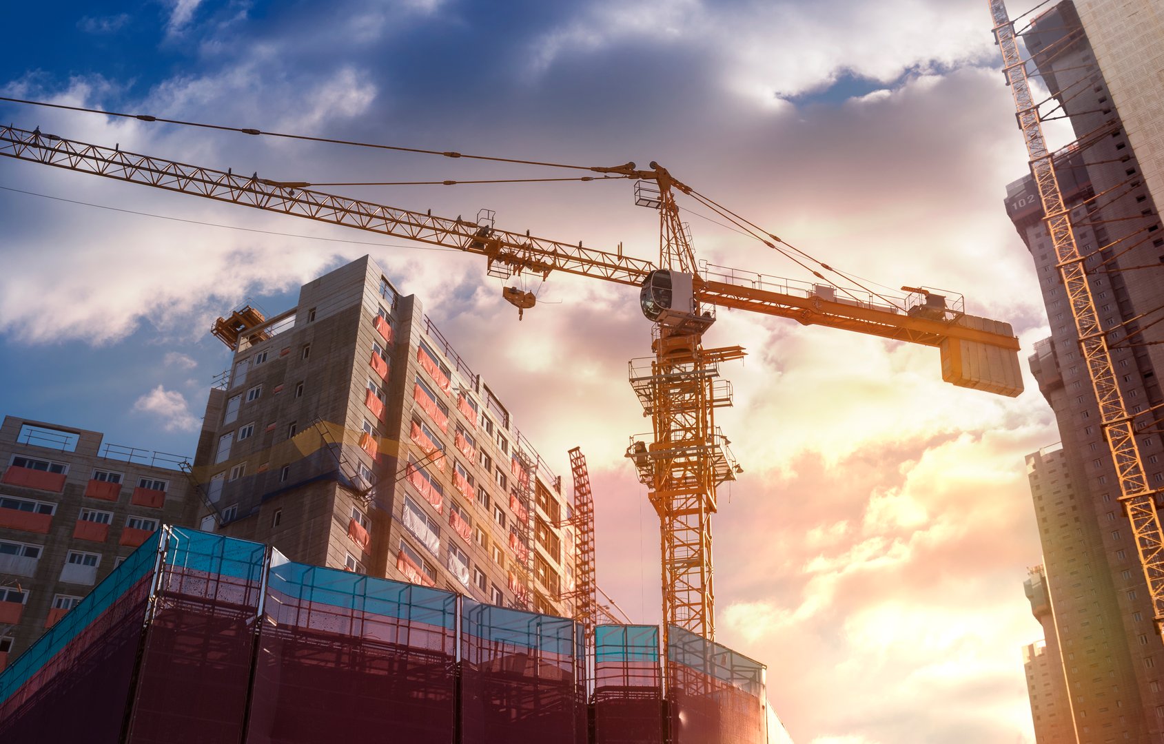 Construction Industry, Industry, Building - Activity, Construction Frame, Sunset
