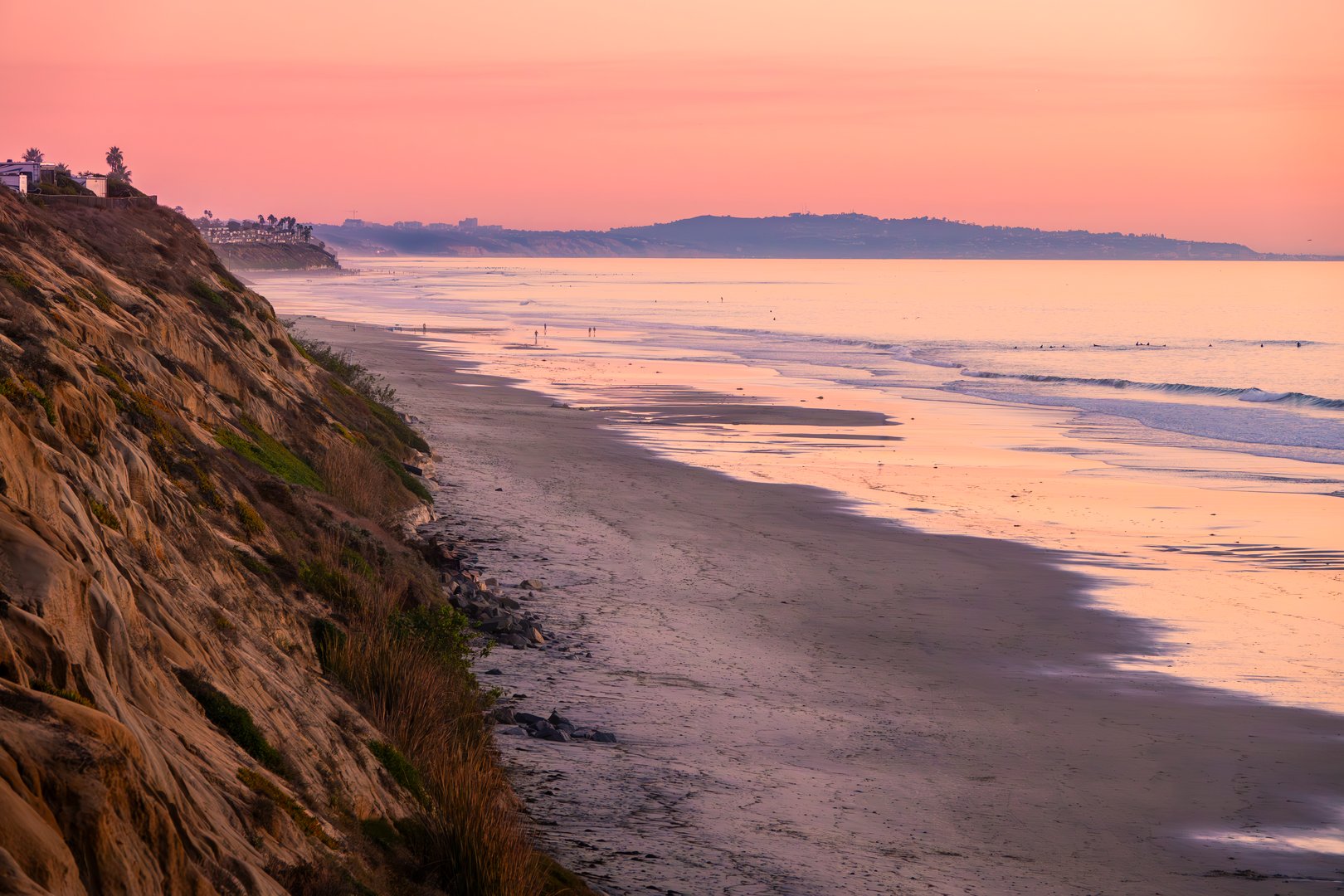 Sunset Coastline at beach Shot in Carlsbad, San Diego County, California.
