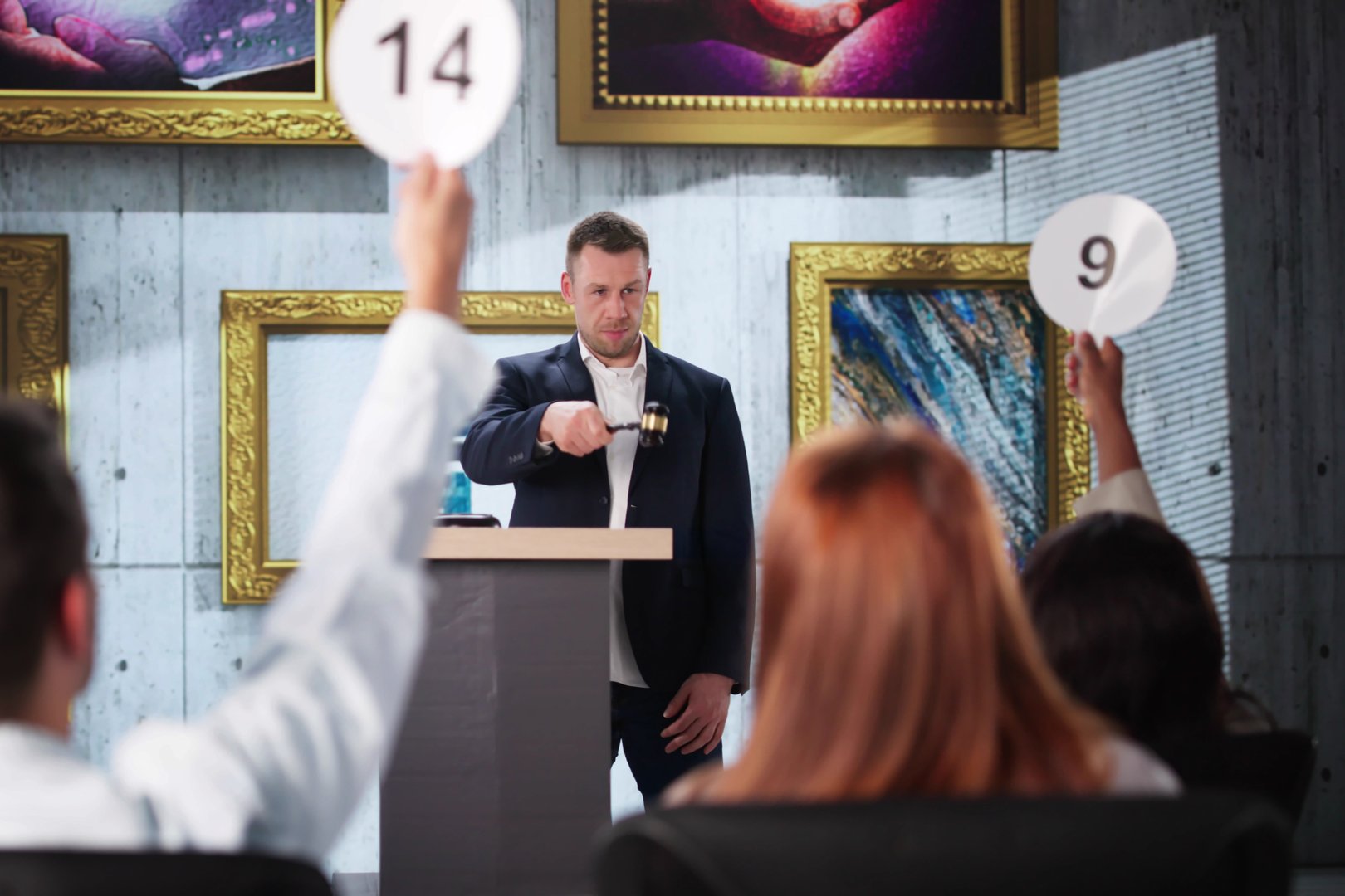 Multiracial Art Auction: Professionals Bidding On Contemporary Abstract Artwork