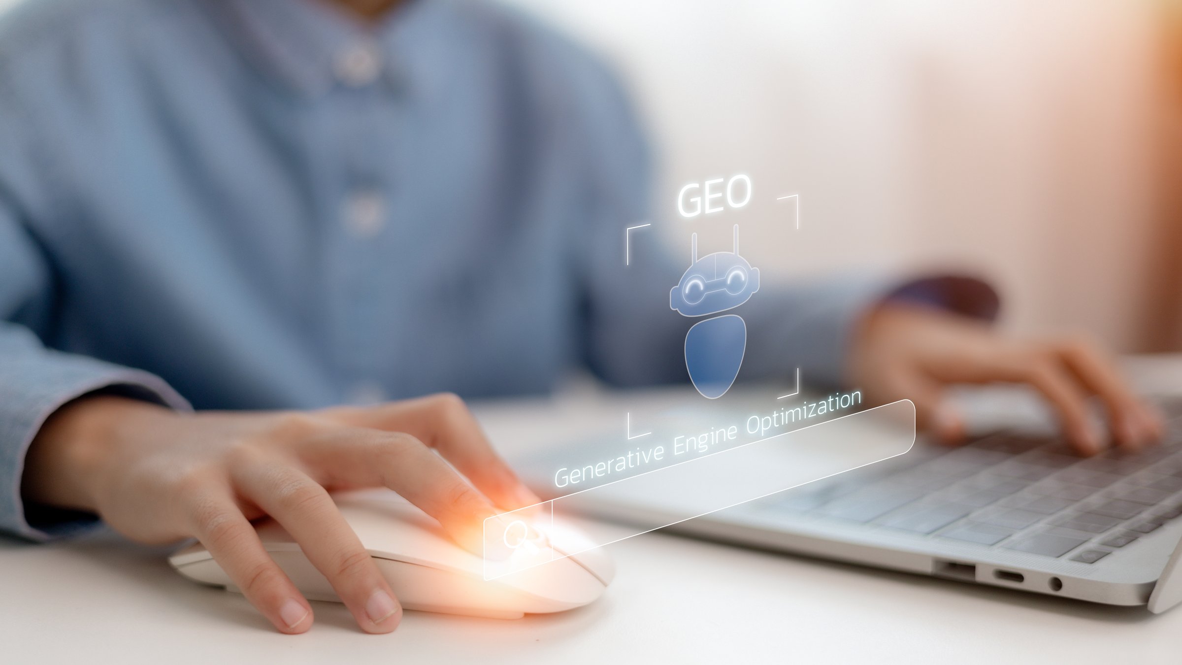 GEO Concept. Generative Engine Optimization for Online Marketing Strategy, icons representing AI, coding, modern online marketing, and advertising strategies. AI search,