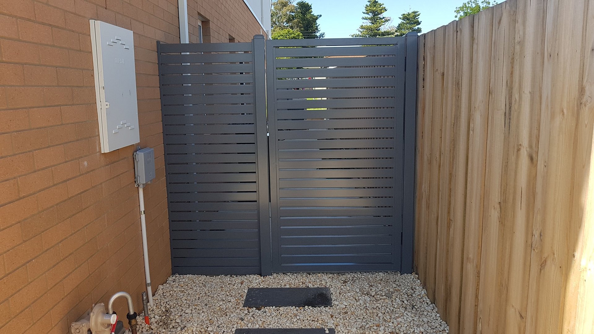 Workers installing barriers