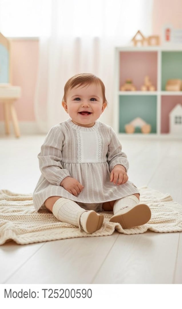 Vestido estilo rayas con gorguera y calzón