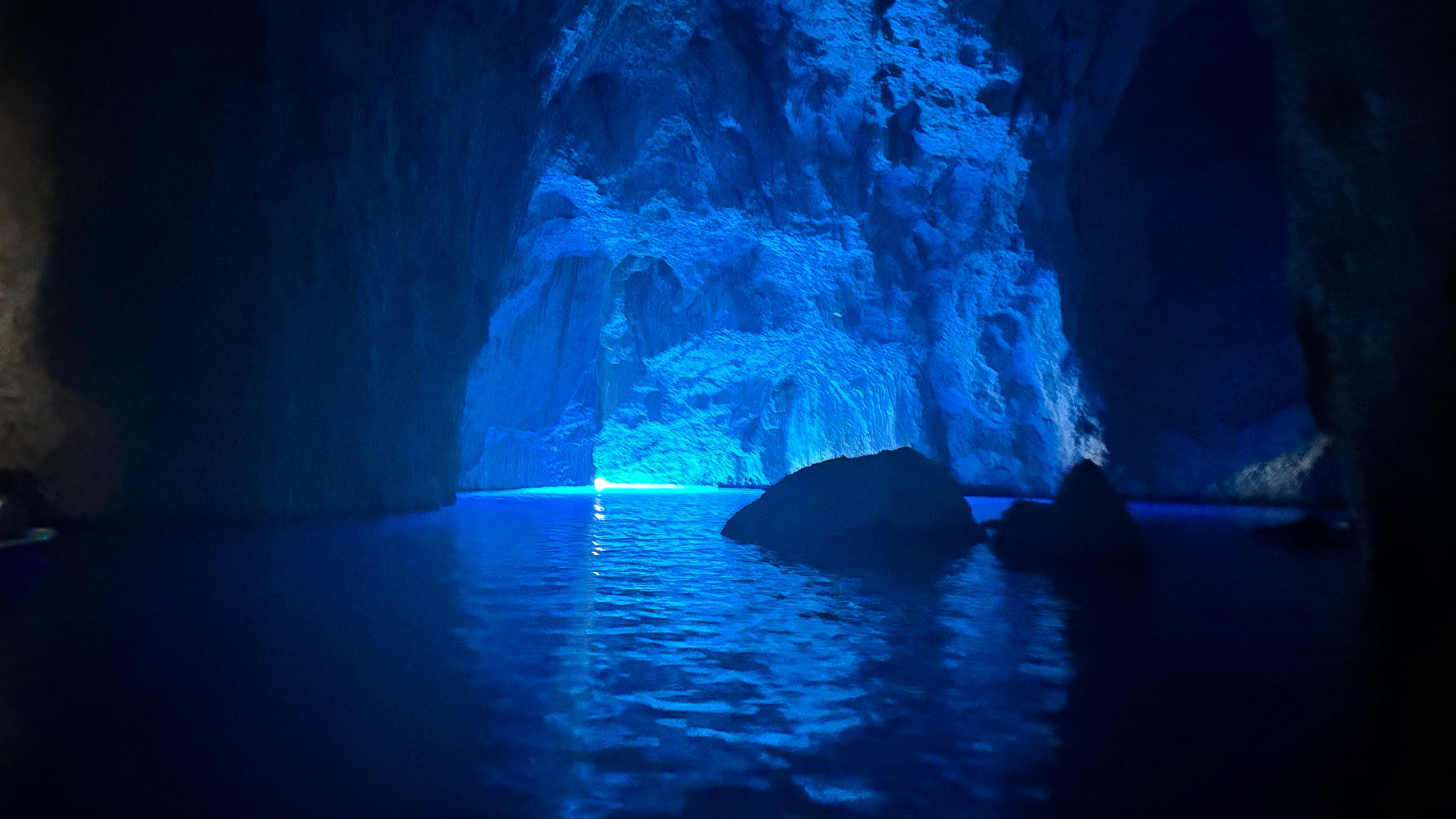 Blue cave from the inside, located in Kastellorizo in June