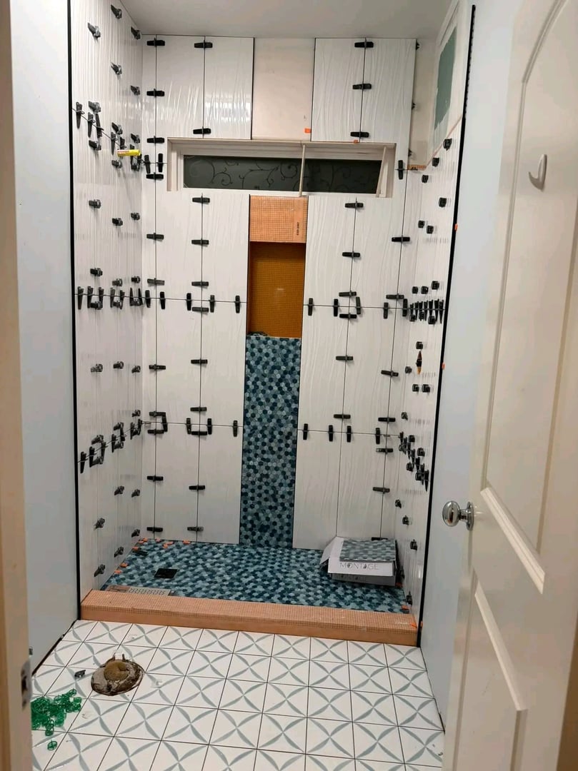 Custom shower niche with tile work