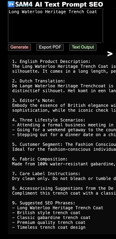 AI Text Descriptions interface screenshot